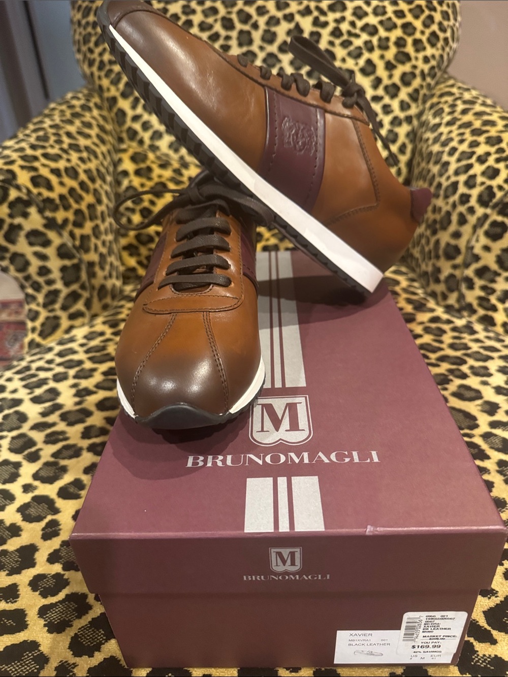 Bruno Magli Men’s Brown and Burgundy Leather Sneakers